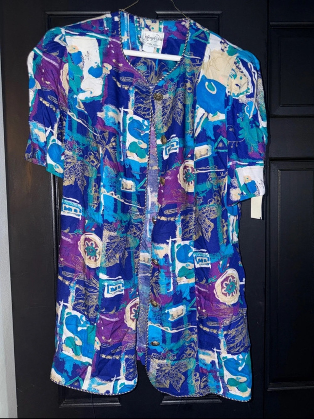 Vibrant Blue & Purple Printed Button-Front Blouse
